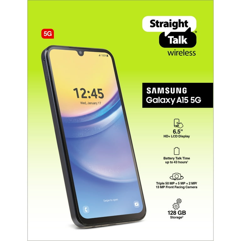 Straight Talk Samsung Galaxy A15, 128GB, Black - Prepaid Smartphone