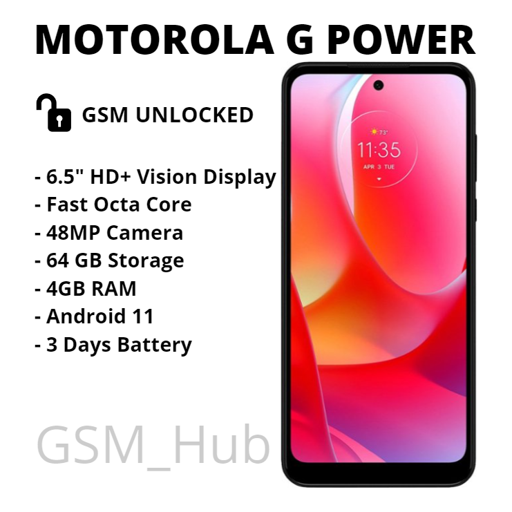 Moto G Power 64GB Smartphone GSM & Verizon Unlocked Phone Flash