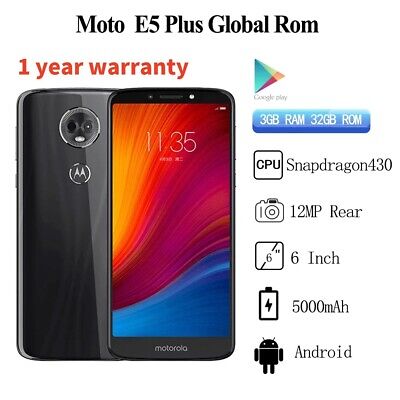 New Unlocked Moto E5 Plus Black 5000 mAh Battery 12 MP Android